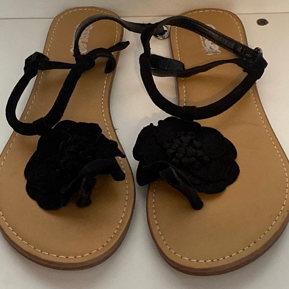 Carlos by Carlos Santana, Black floral suede sandals, Women Size 10